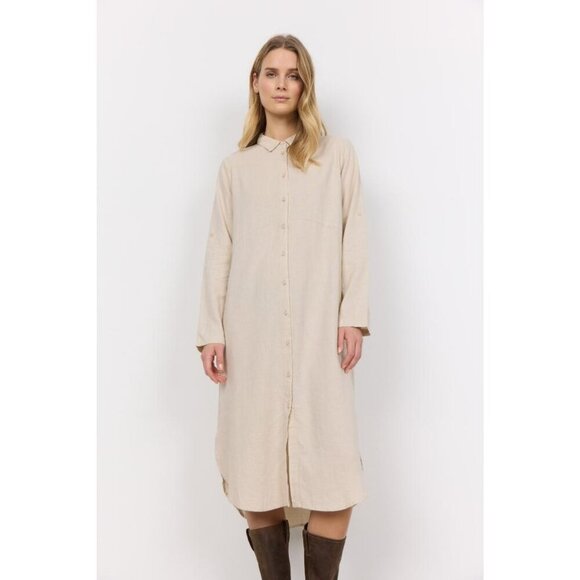 NWT SOYA CONCEPT INA 8 Sand Linen Blend Button Down Dress - Picture 1 of 6